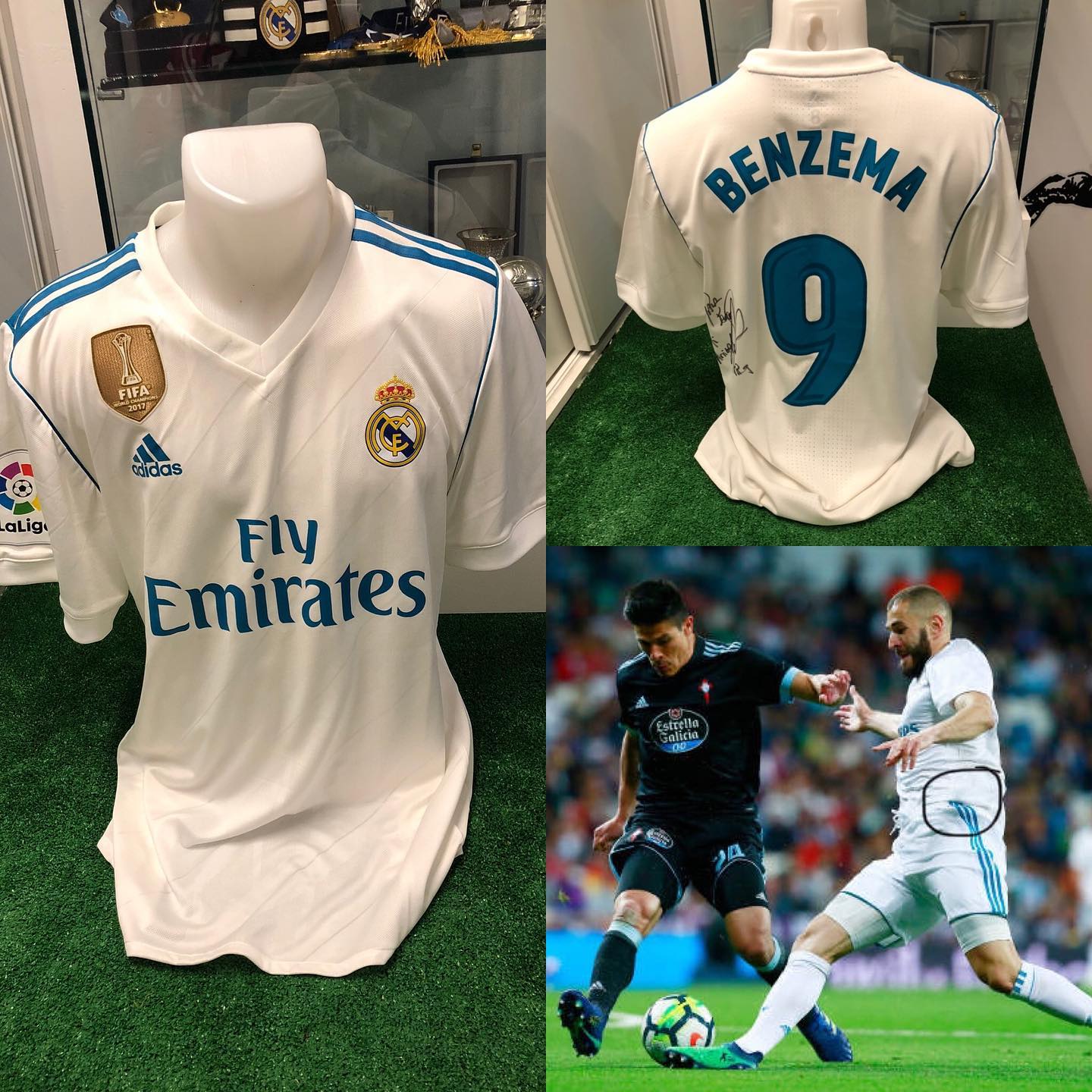 Camiseta Match worn usada por @karimbenzema en el partido Real Madrid Celta, regalada al término del encuentro y firm...