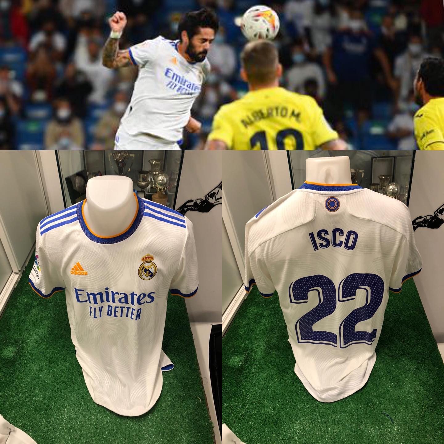 Camiseta Match usada por @iscoalarcon en el partido Real Madrid 0 Villarreal 0, una de las últimas lecciones del juga...