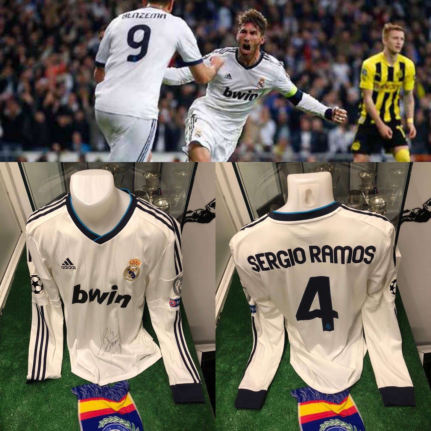 Camiseta Match usada y firmada por el grandioso @sergioramos en el mítico partido contra el Borussia en el Bernabéu