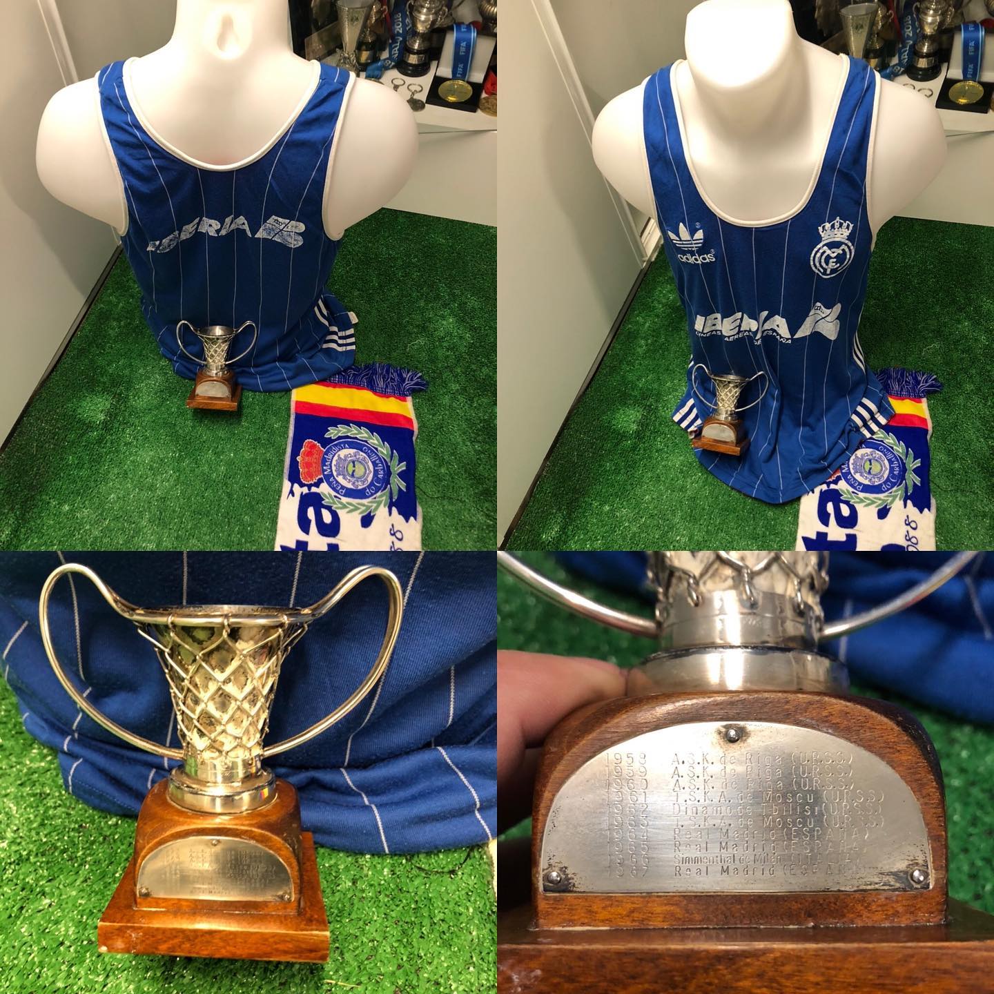 Camiseta Match de entrenamiento Del Real Madrid de baloncesto de la temporada 84/85 y trofeo de la Copa de Europa reg...