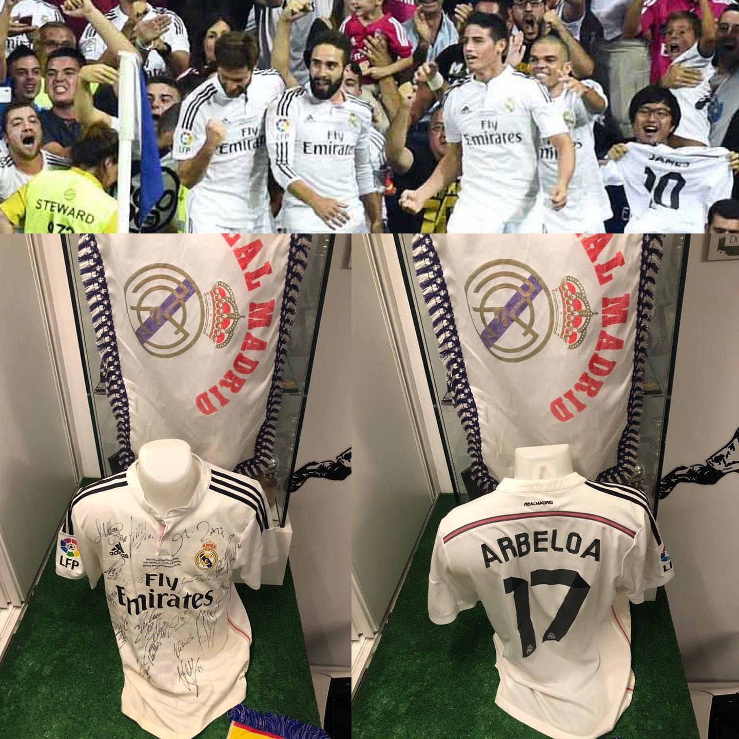 Camiseta Match worn usada por Arbeloa en la ida de la supercopa de España y firmada por toda la plantilla de la tempo...