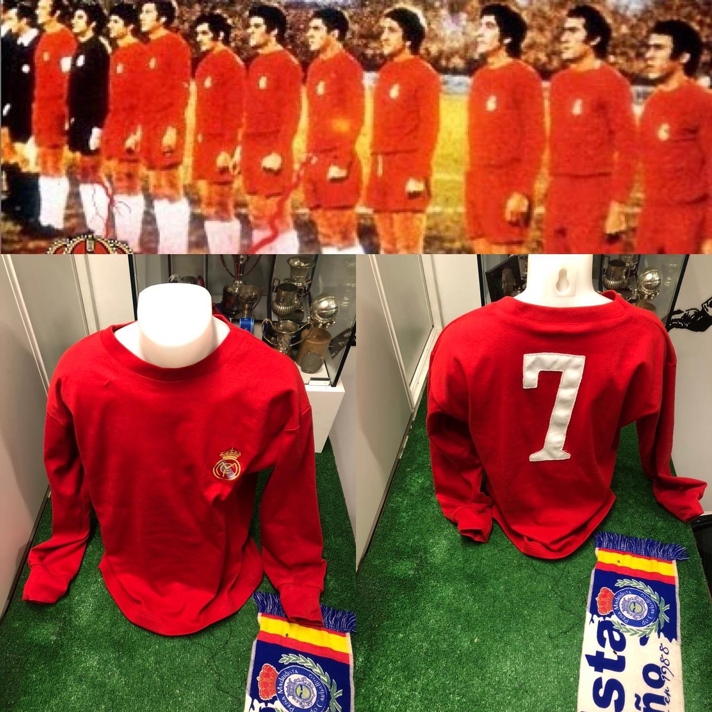 La mítica camiseta de color rojo utilizada por el Real Madrid en los años 70 con el mítico 7 D